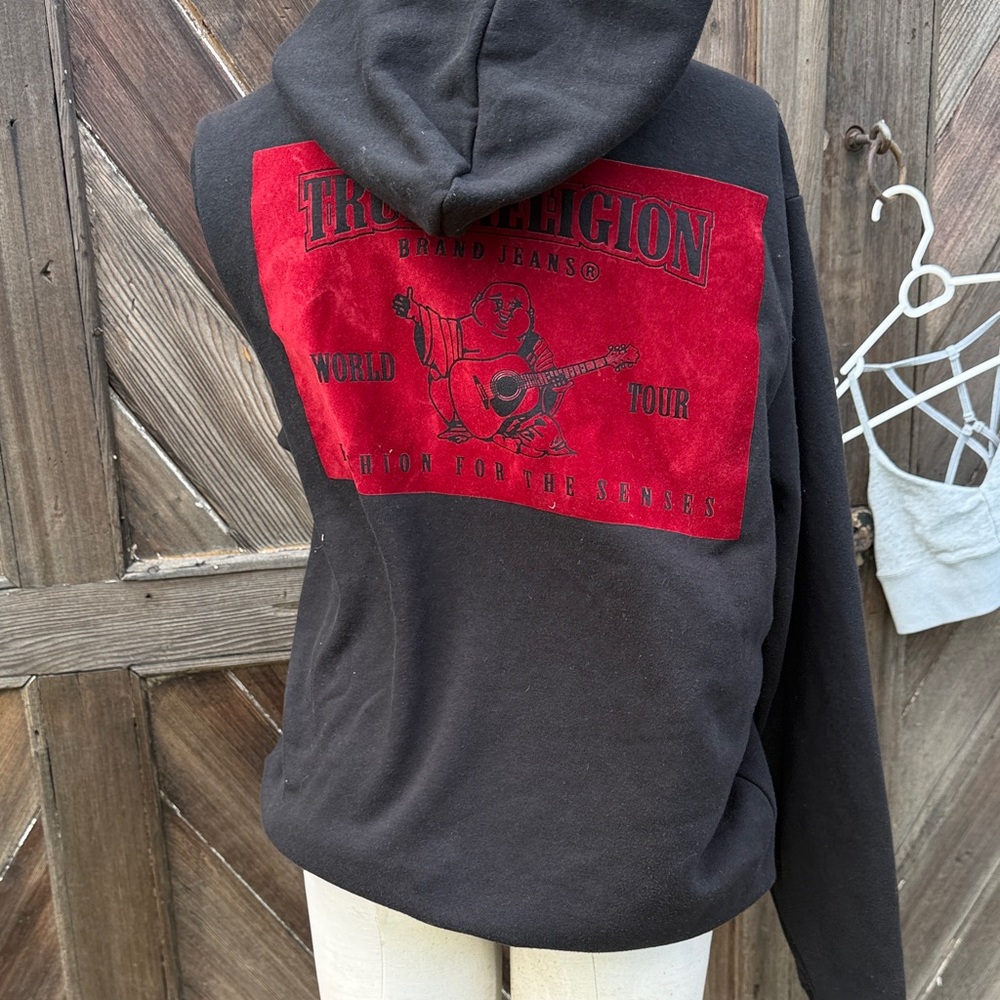 True Religion World Tour Black Hoodie with Red Graphic full zip M